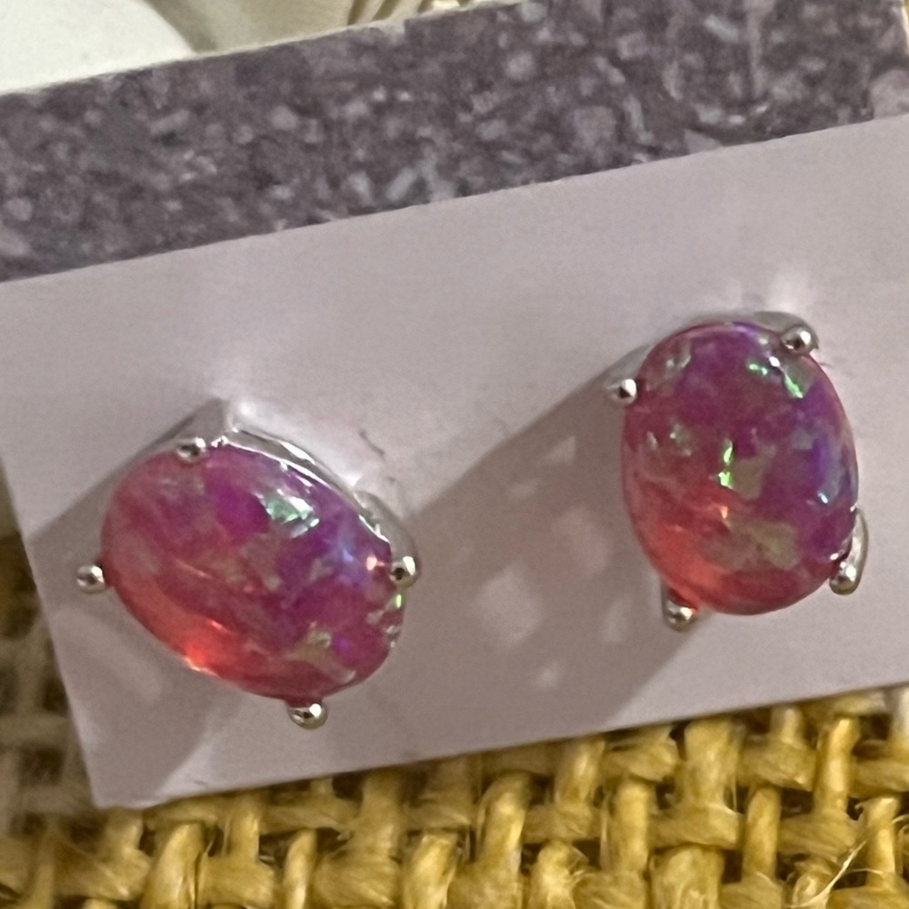 Pink Opal Stud Earrings